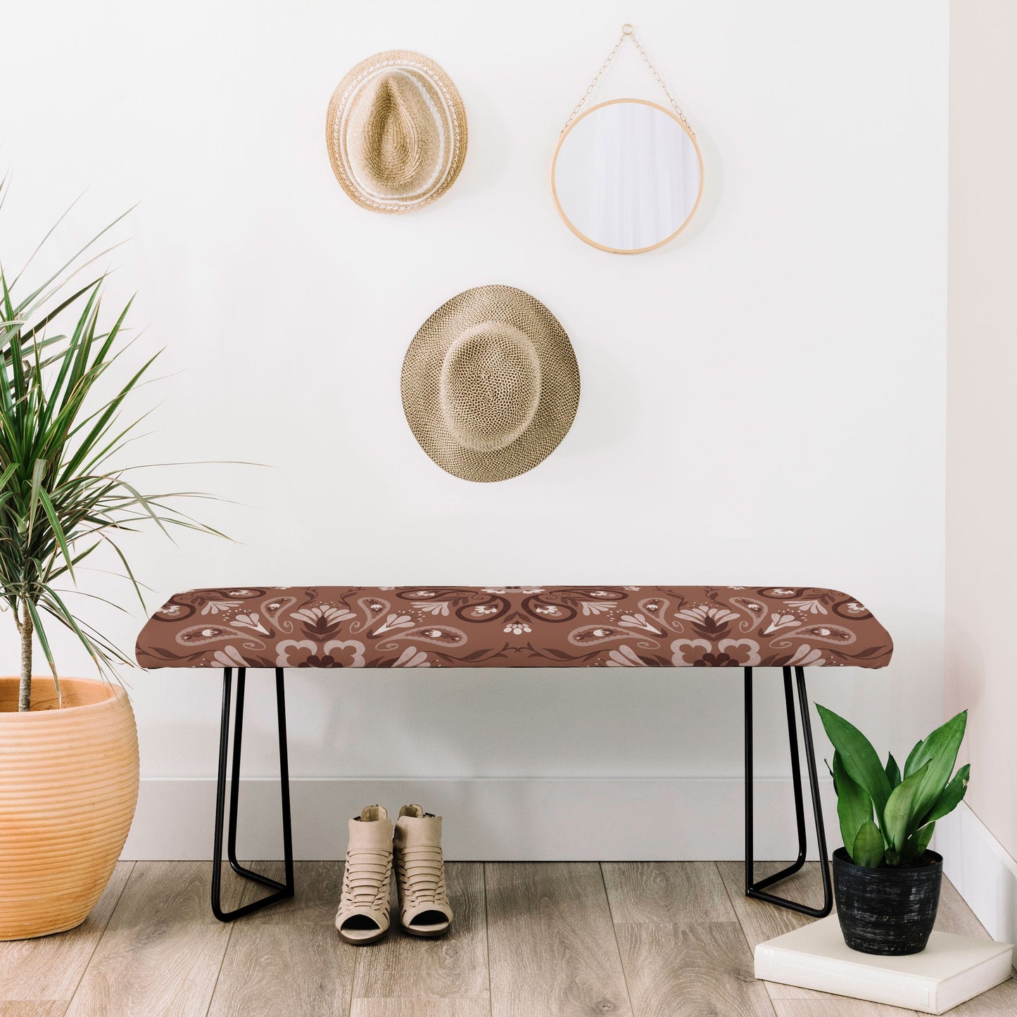 Pimlada Phuapradit Paisley Floral Tiles Brown Bench