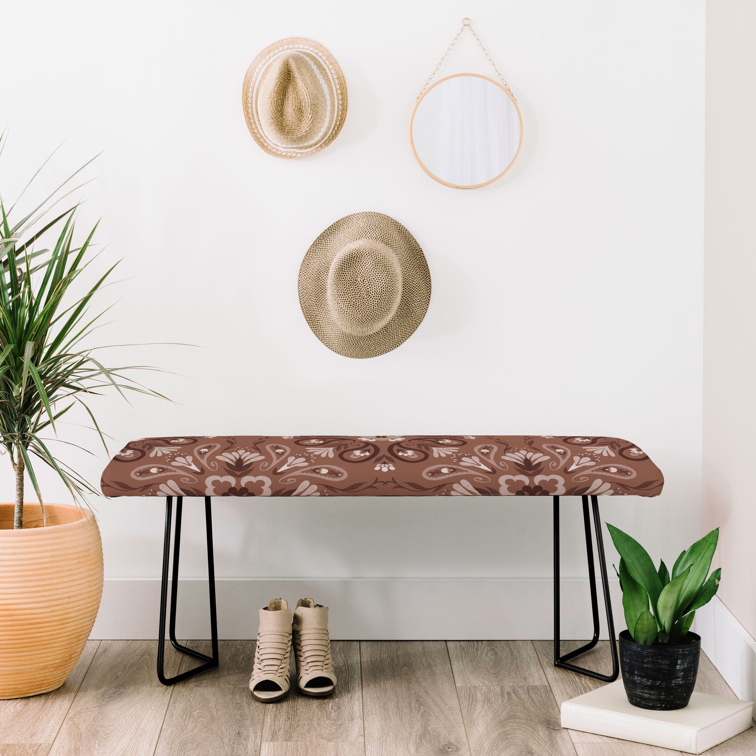 Pimlada Phuapradit Paisley Floral Tiles Brown Bench