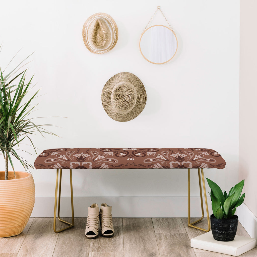Pimlada Phuapradit Paisley Floral Tiles Brown Bench