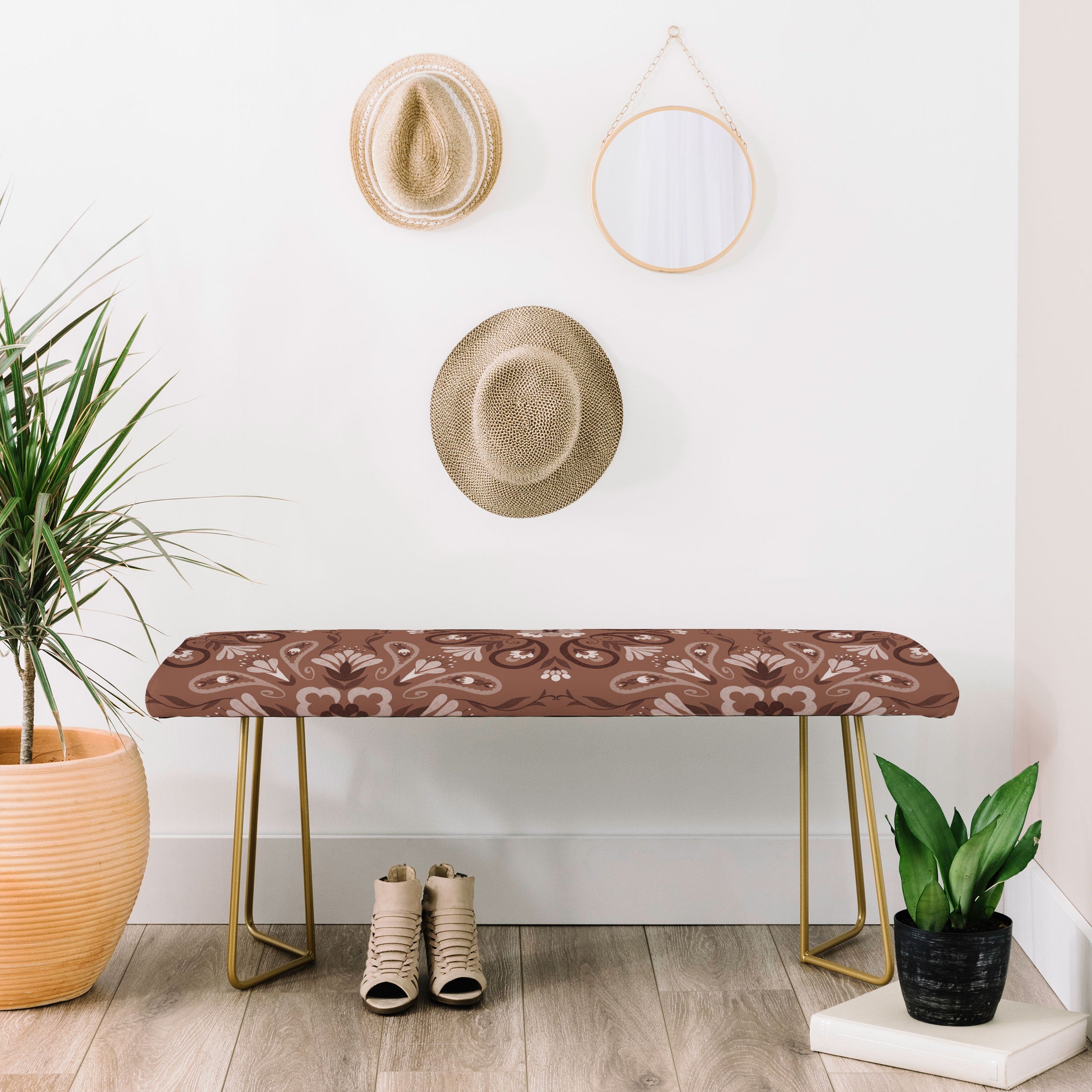 Pimlada Phuapradit Paisley Floral Tiles Brown Bench