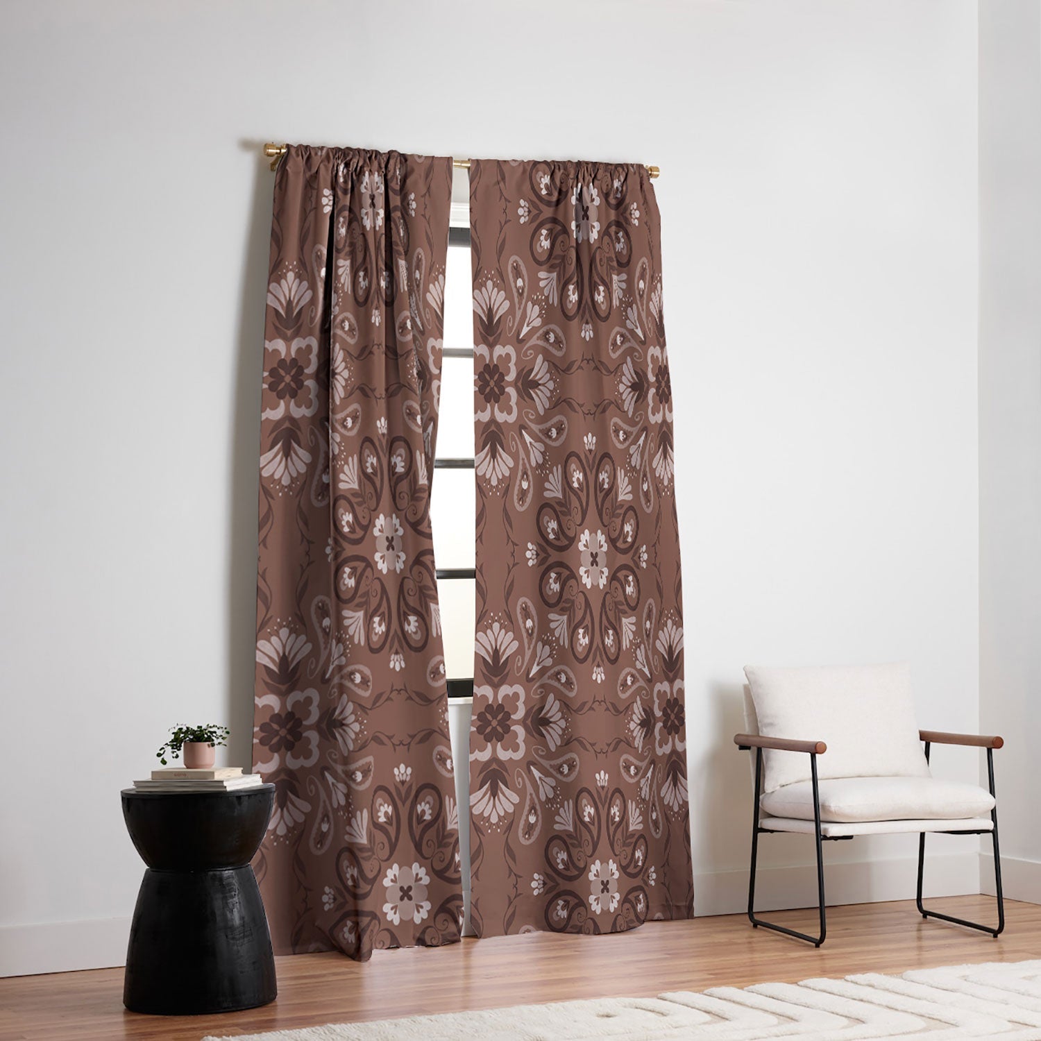 Pimlada Phuapradit Paisley Floral Tiles Brown Blackout Non Repeat