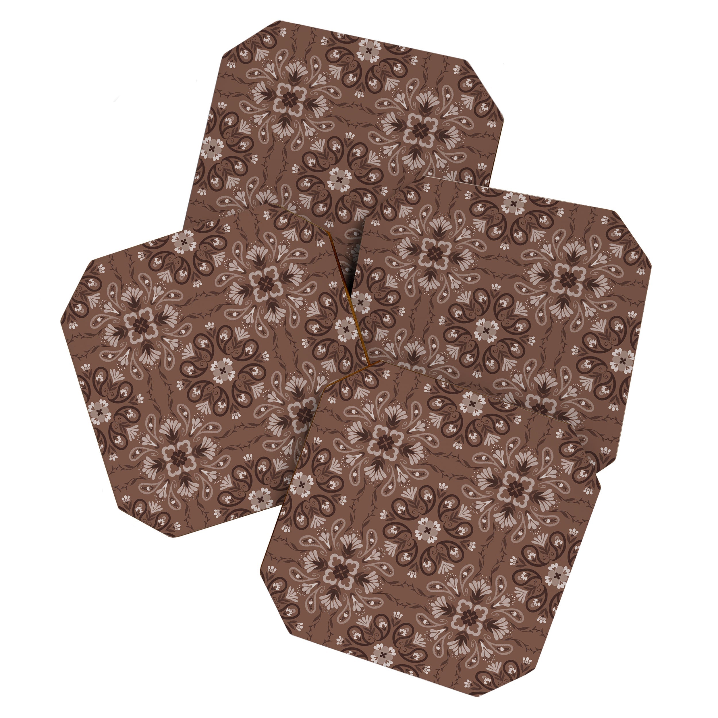 Pimlada Phuapradit Paisley Floral Tiles Brown Coaster Set