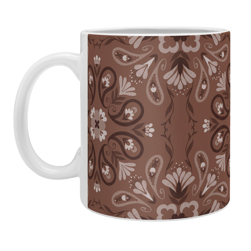 Pimlada Phuapradit Paisley Floral Tiles Brown Coffee Mug