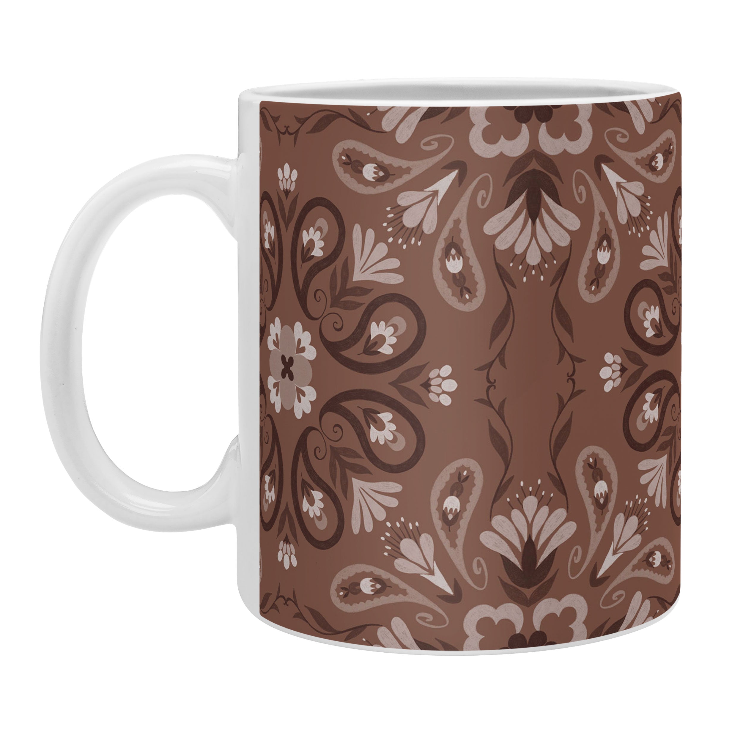 Pimlada Phuapradit Paisley Floral Tiles Brown Coffee Mug