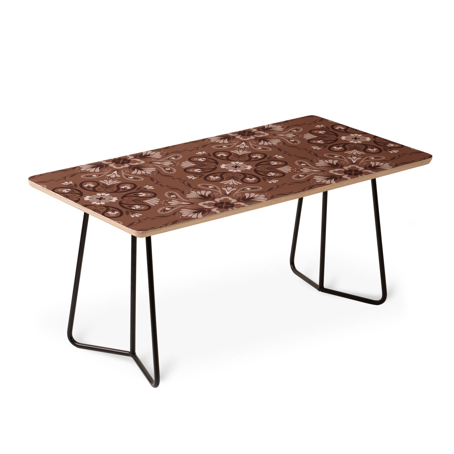 Pimlada Phuapradit Paisley Floral Tiles Brown Coffee Table