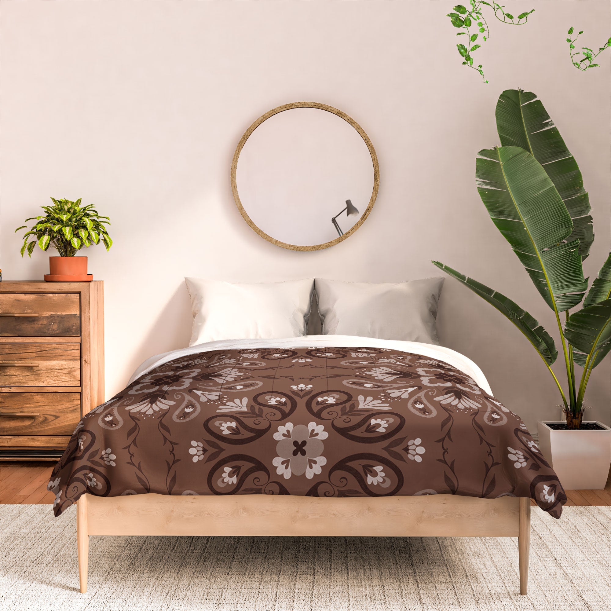 Pimlada Phuapradit Paisley Floral Tiles Brown Comforter