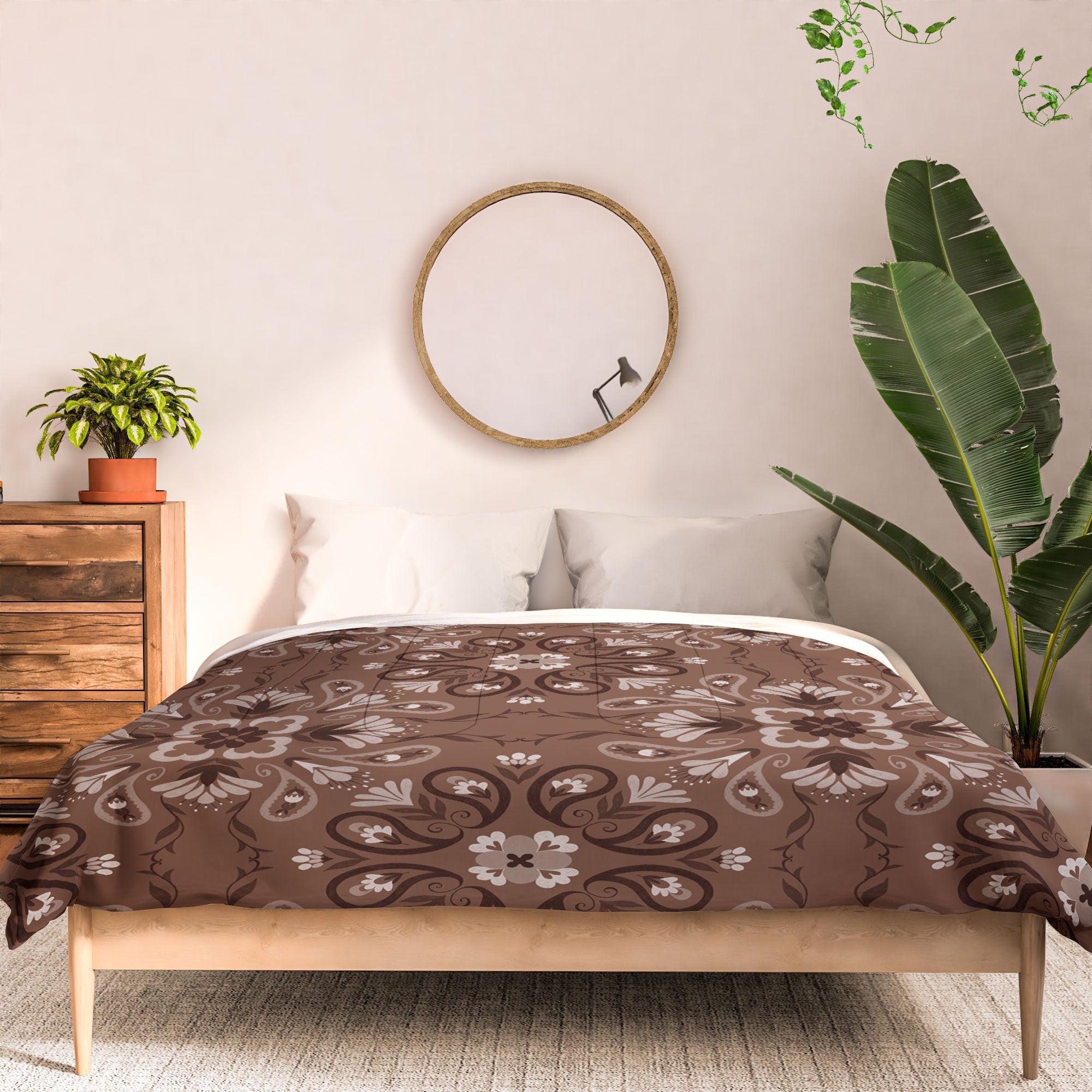 Pimlada Phuapradit Paisley Floral Tiles Brown Comforter
