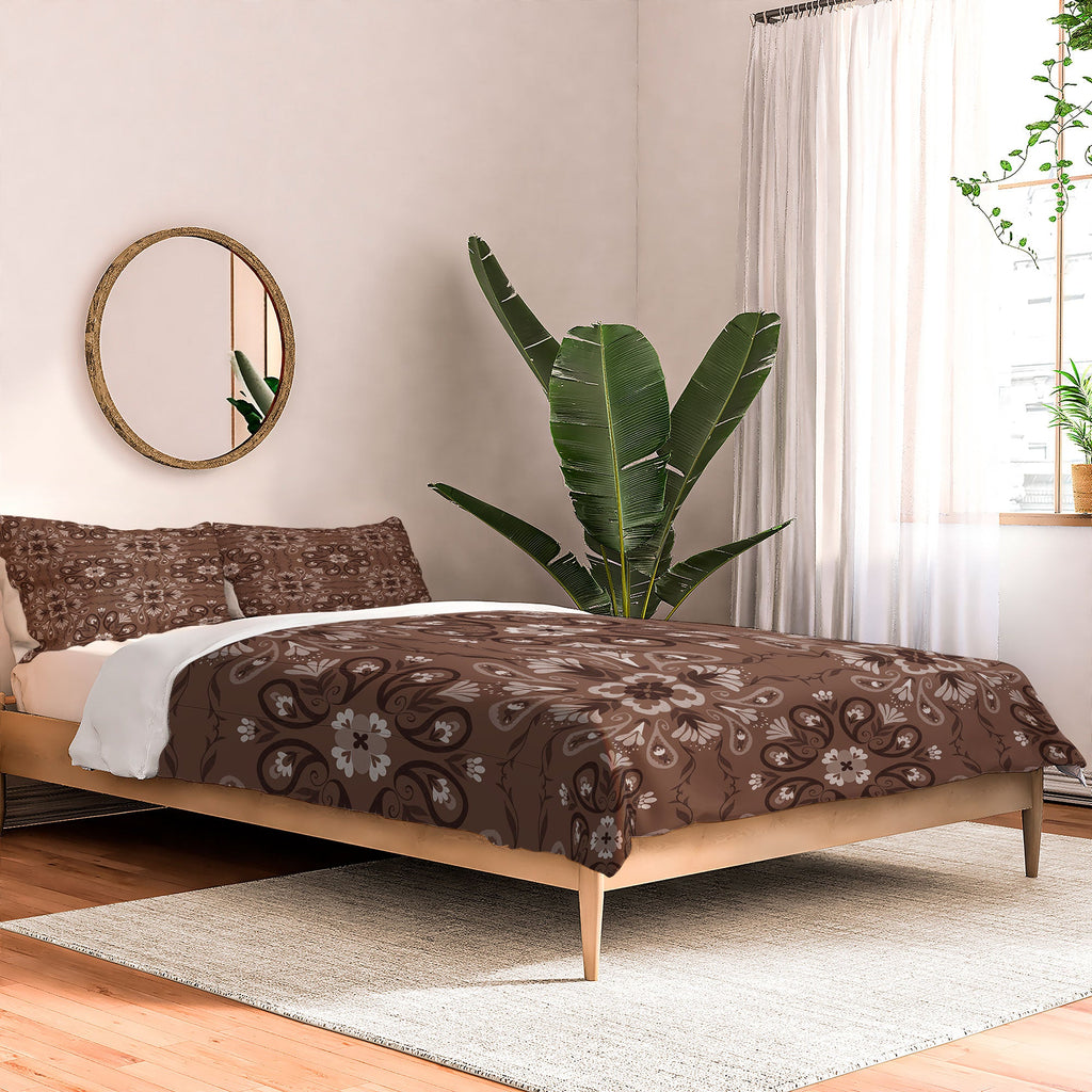 Pimlada Phuapradit Paisley Floral Tiles Brown Comforter