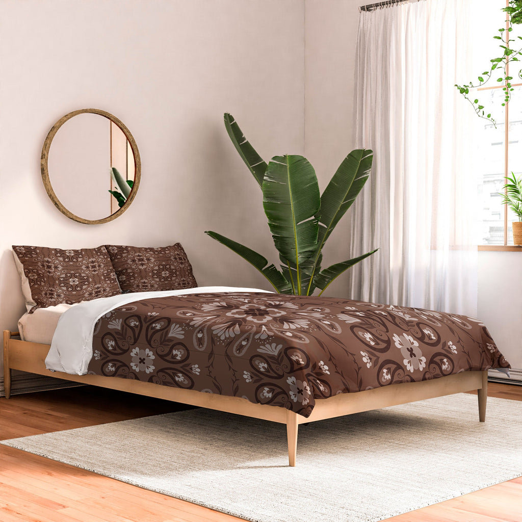 Pimlada Phuapradit Paisley Floral Tiles Brown Comforter