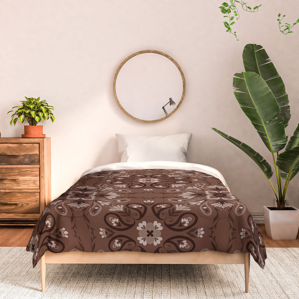 Pimlada Phuapradit Paisley Floral Tiles Brown Comforter