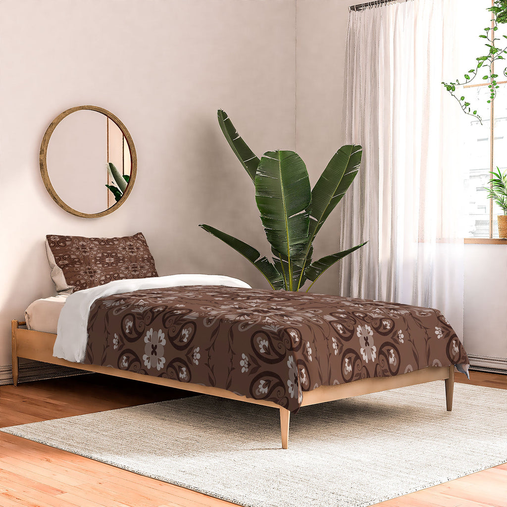 Pimlada Phuapradit Paisley Floral Tiles Brown Comforter