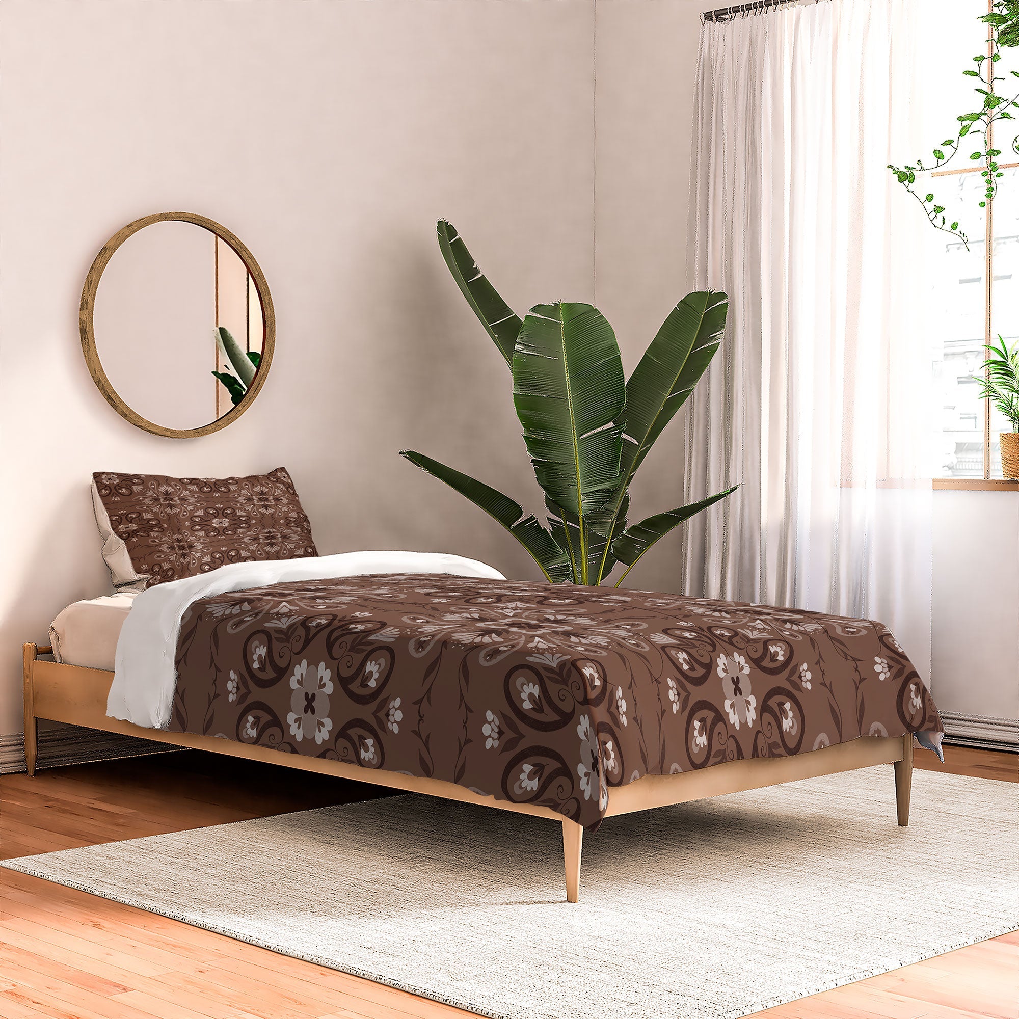 Pimlada Phuapradit Paisley Floral Tiles Brown Comforter