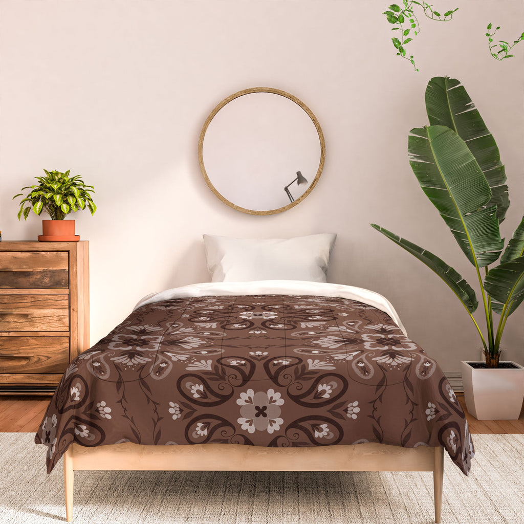 Pimlada Phuapradit Paisley Floral Tiles Brown Comforter