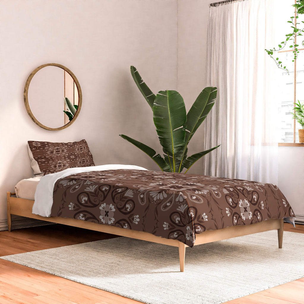 Pimlada Phuapradit Paisley Floral Tiles Brown Comforter