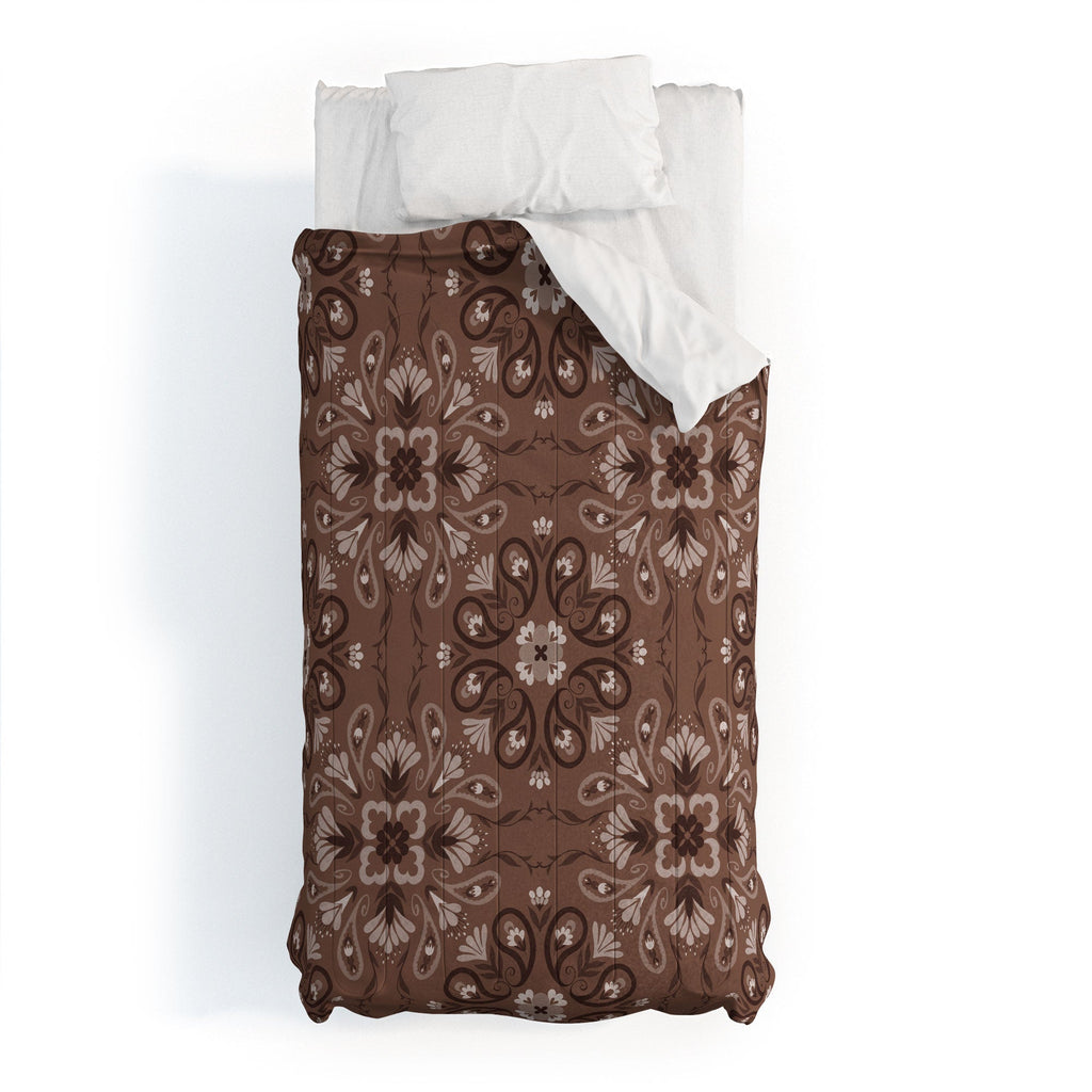 Pimlada Phuapradit Paisley Floral Tiles Brown Comforter