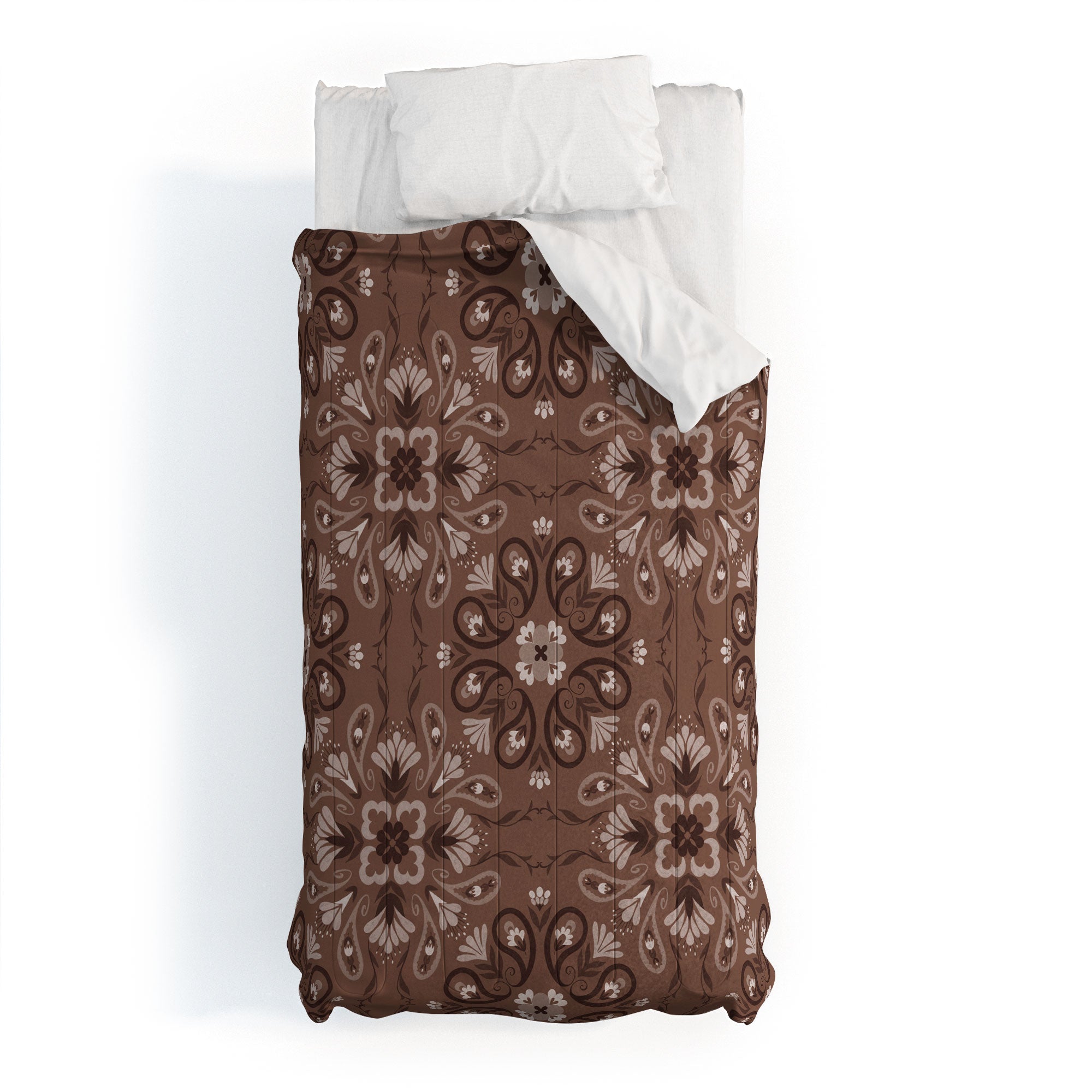 Pimlada Phuapradit Paisley Floral Tiles Brown Comforter