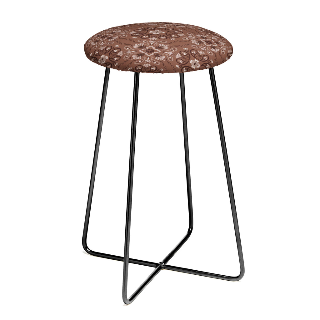 Pimlada Phuapradit Paisley Floral Tiles Brown Counter Stool