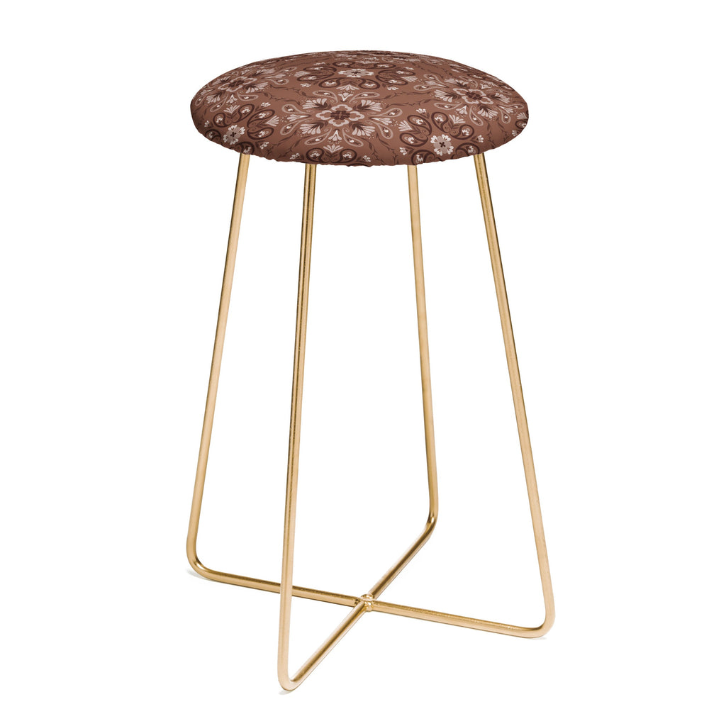 Pimlada Phuapradit Paisley Floral Tiles Brown Counter Stool