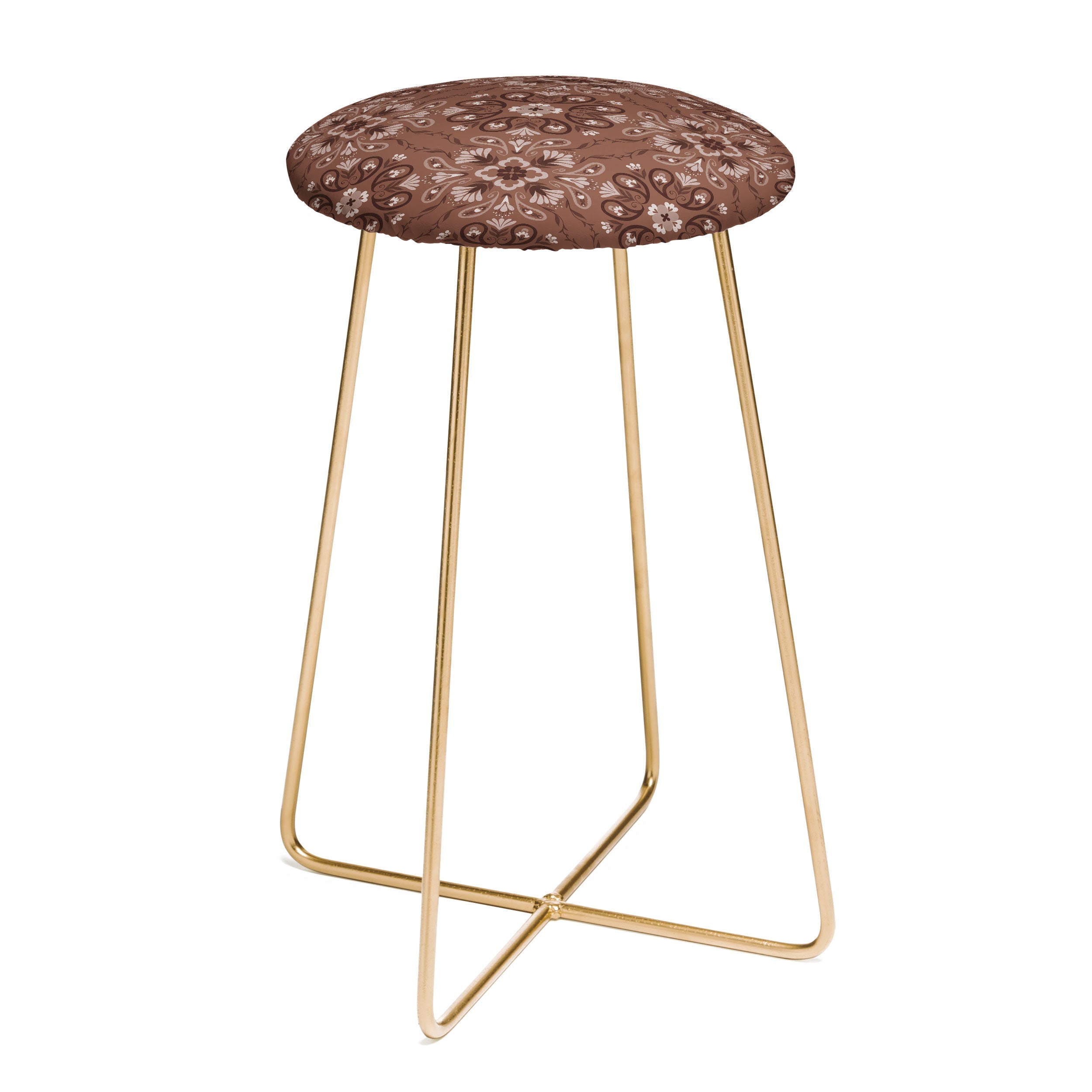 Pimlada Phuapradit Paisley Floral Tiles Brown Counter Stool
