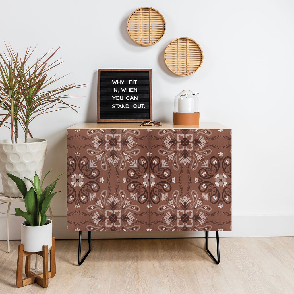 Pimlada Phuapradit Paisley Floral Tiles Brown Credenza