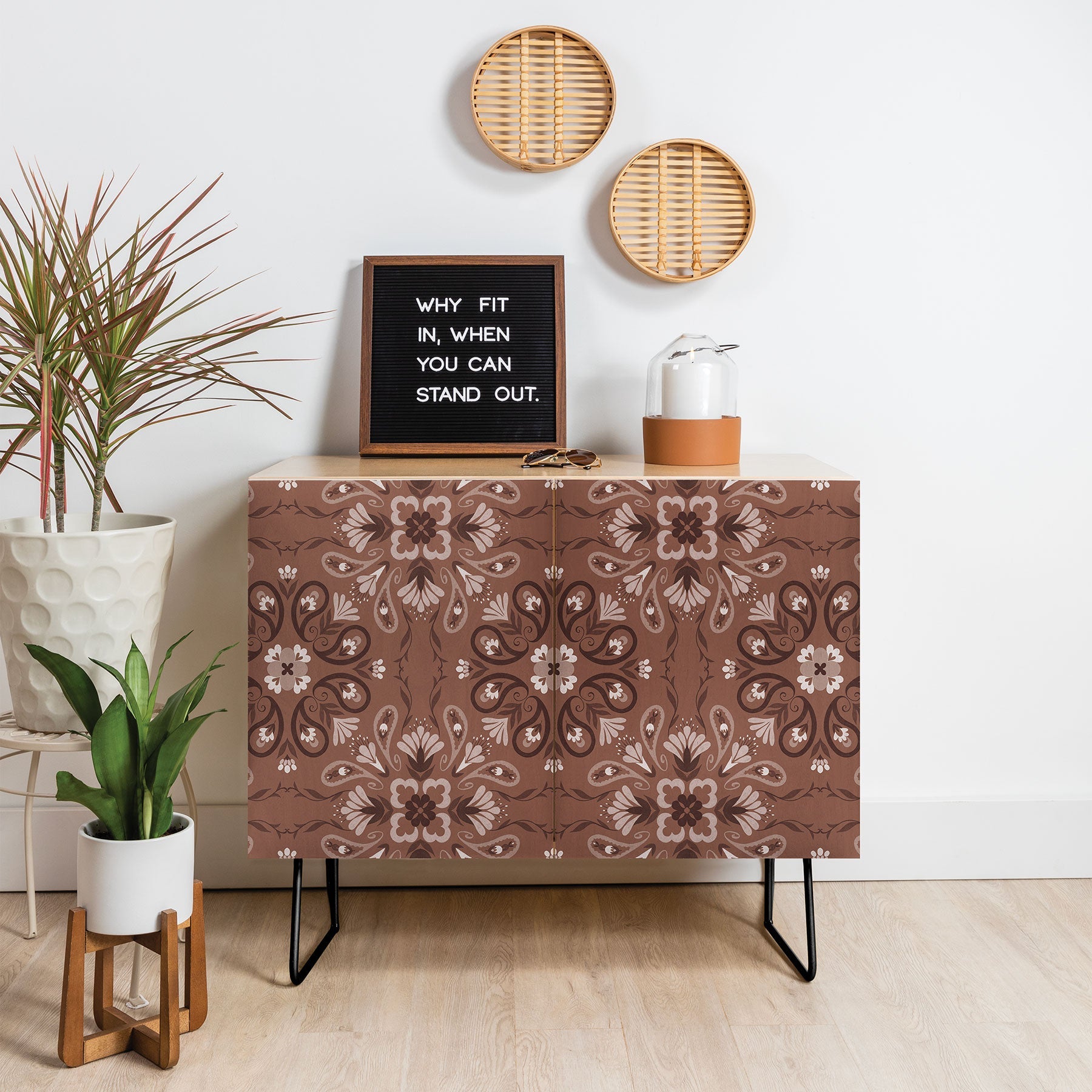 Pimlada Phuapradit Paisley Floral Tiles Brown Credenza