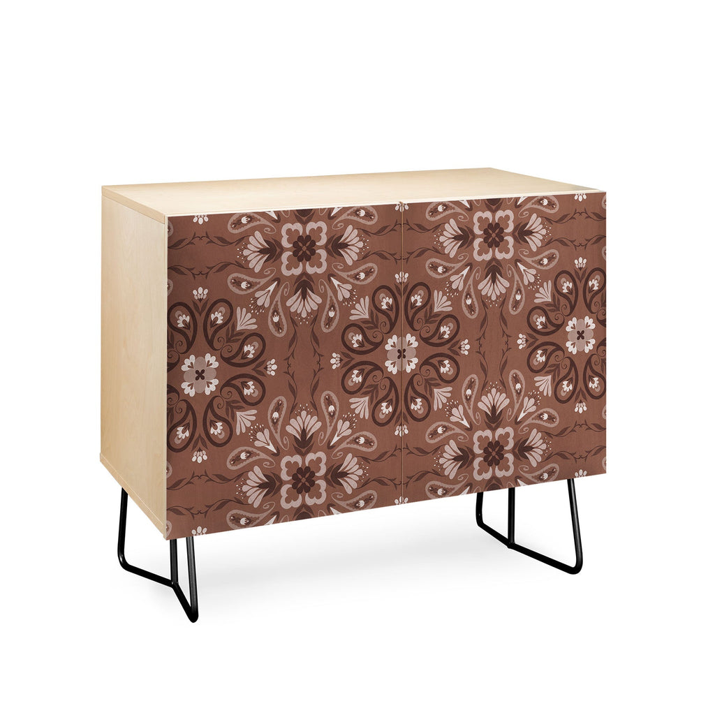Pimlada Phuapradit Paisley Floral Tiles Brown Credenza