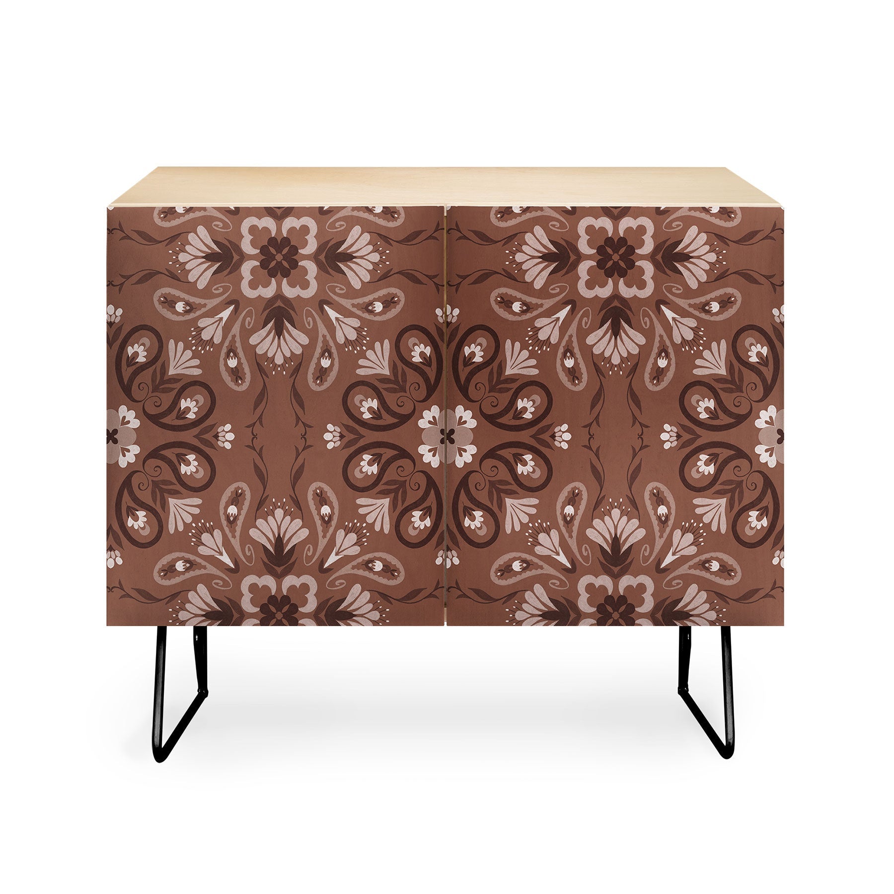 Pimlada Phuapradit Paisley Floral Tiles Brown Credenza