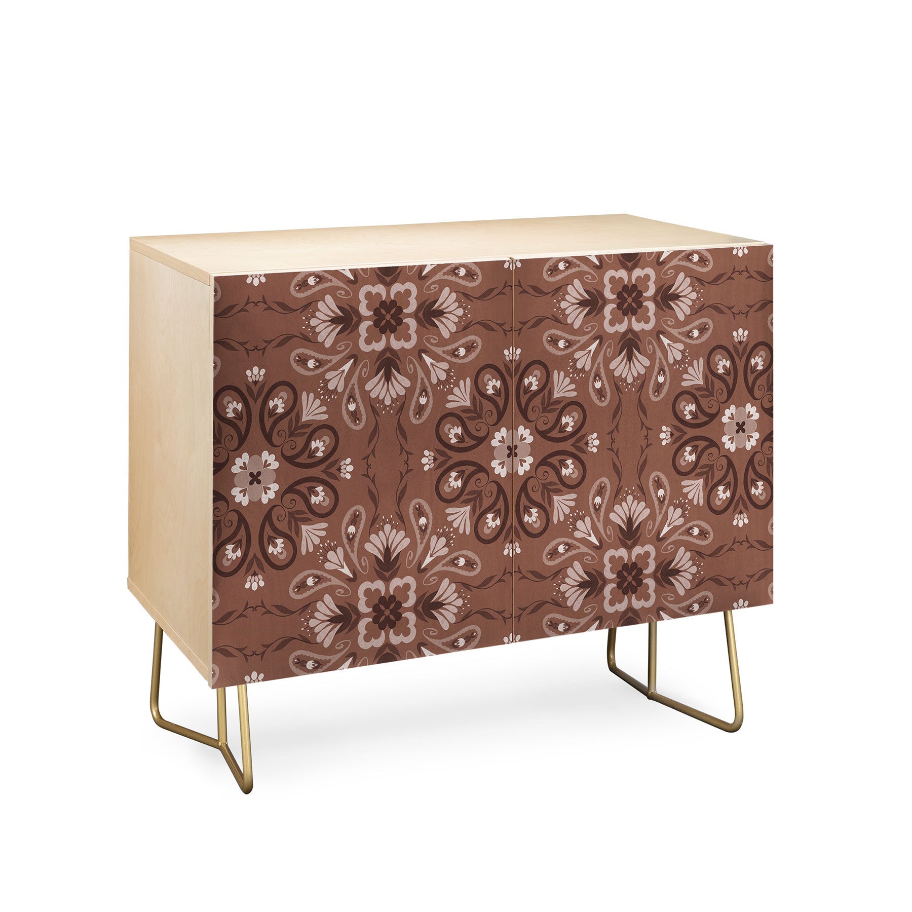 Pimlada Phuapradit Paisley Floral Tiles Brown Credenza