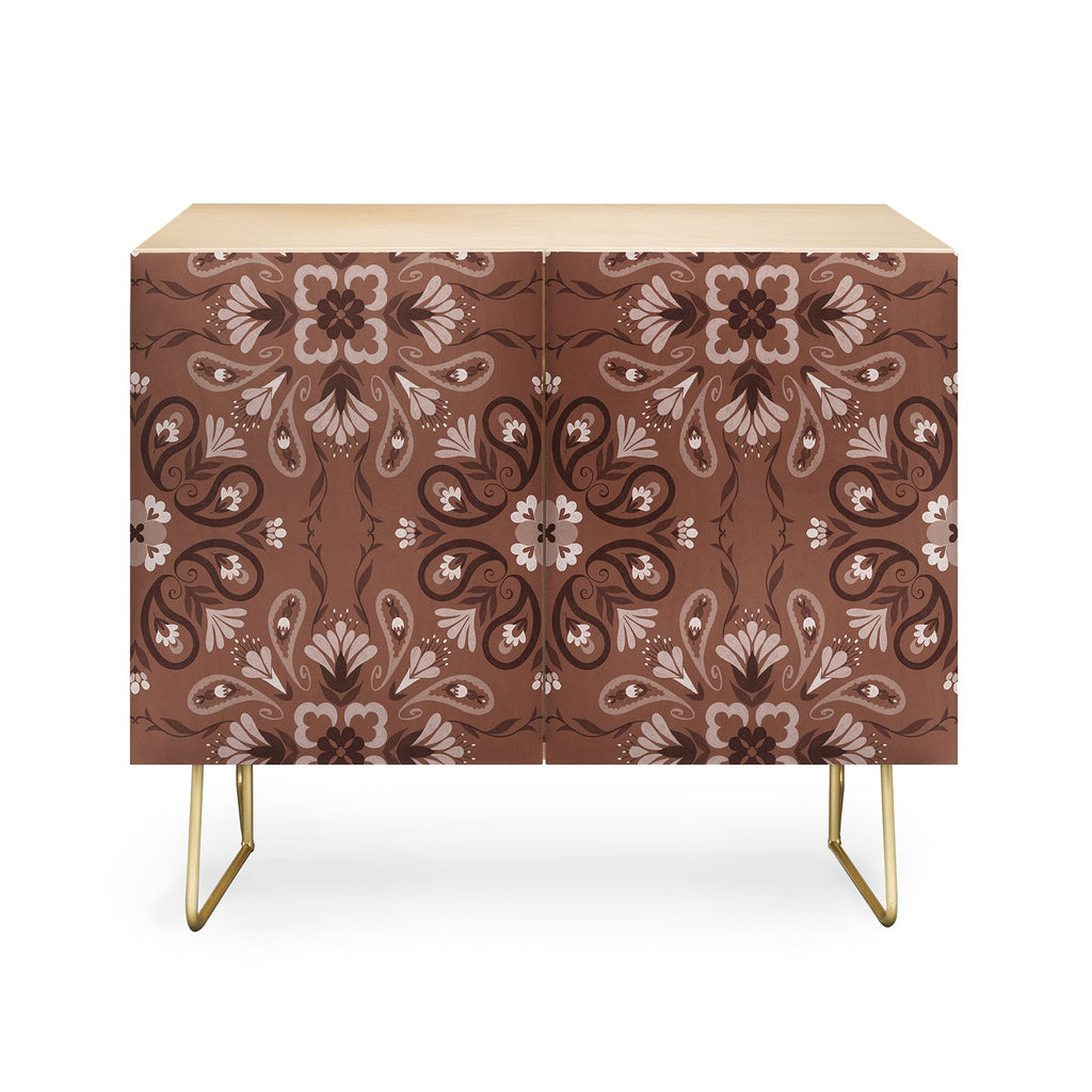 Pimlada Phuapradit Paisley Floral Tiles Brown Credenza
