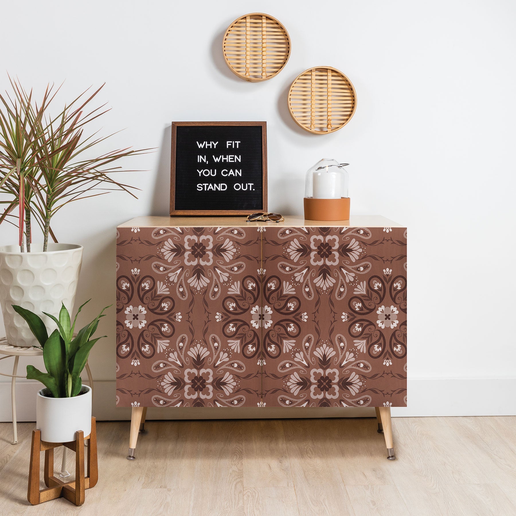 Pimlada Phuapradit Paisley Floral Tiles Brown Credenza