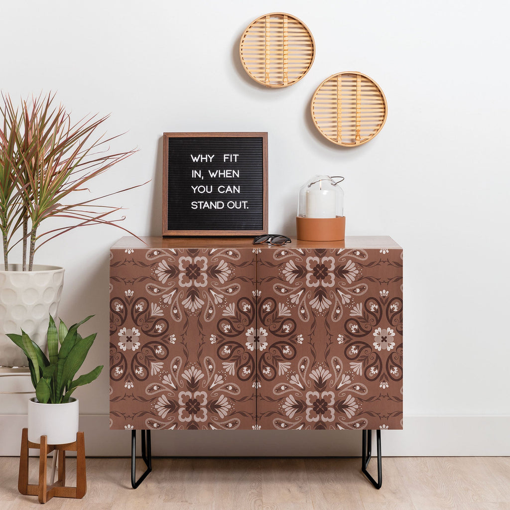Pimlada Phuapradit Paisley Floral Tiles Brown Credenza