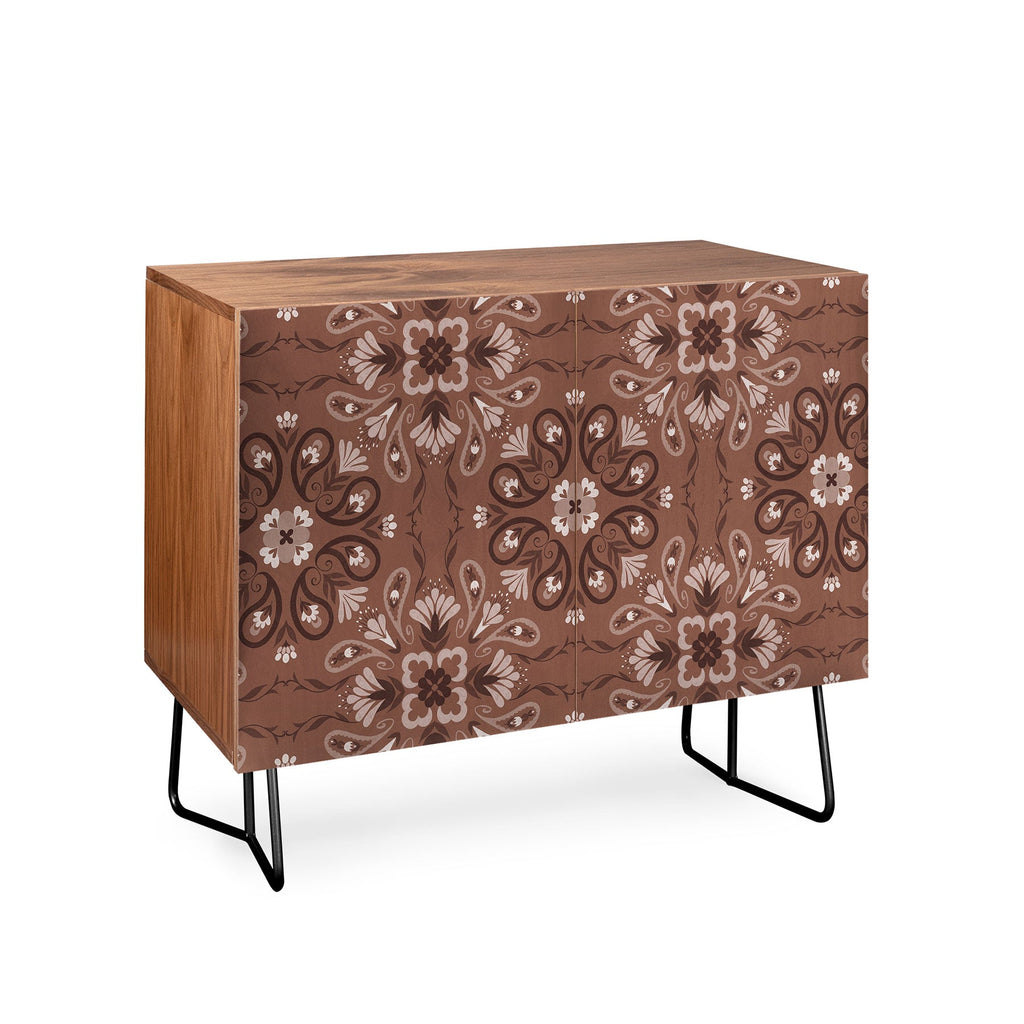 Pimlada Phuapradit Paisley Floral Tiles Brown Credenza