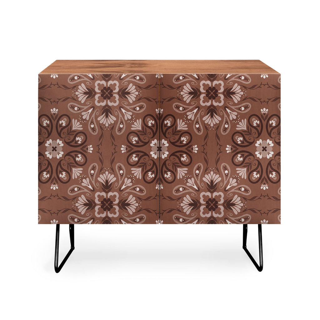 Pimlada Phuapradit Paisley Floral Tiles Brown Credenza
