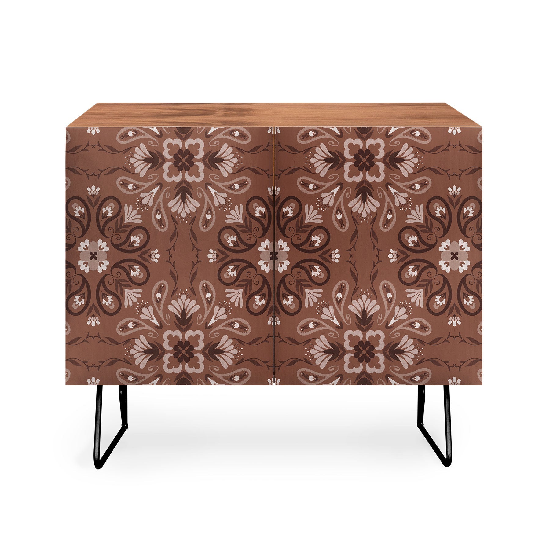 Pimlada Phuapradit Paisley Floral Tiles Brown Credenza