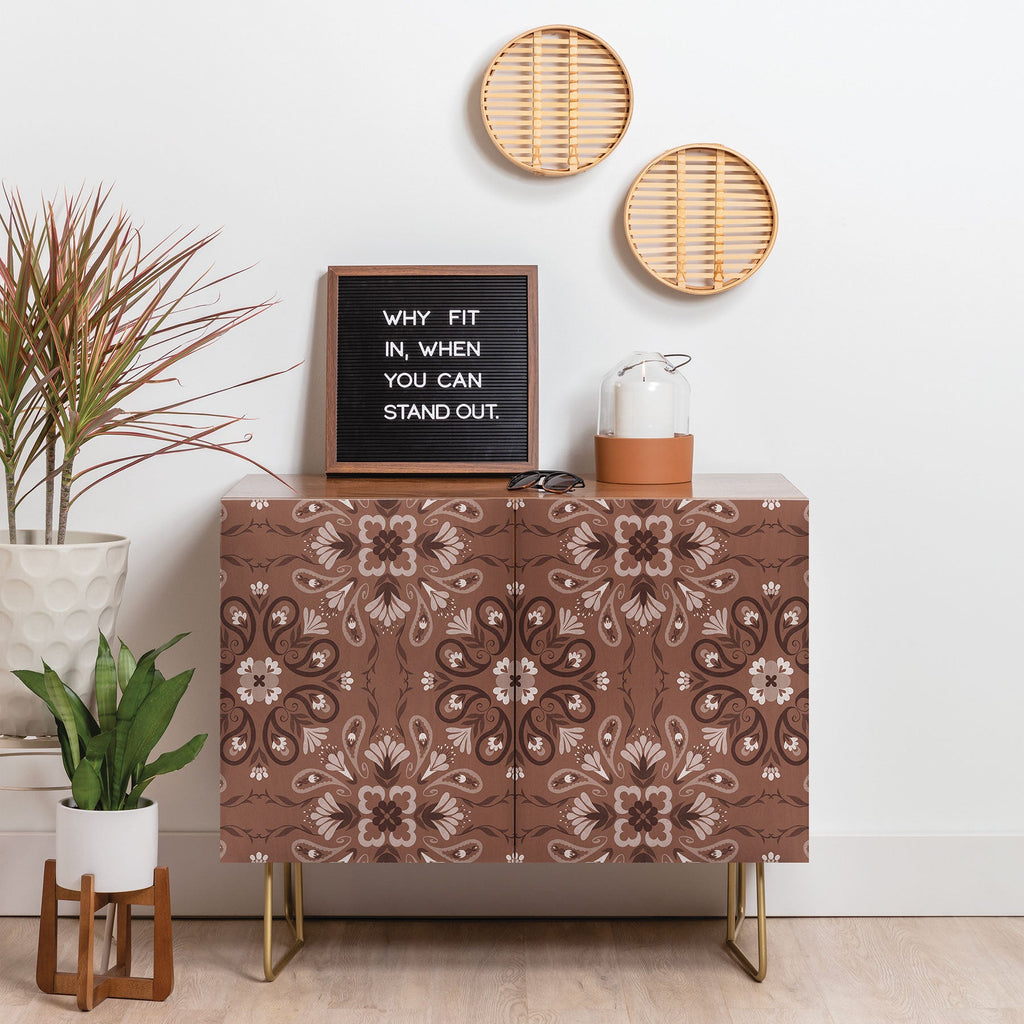 Pimlada Phuapradit Paisley Floral Tiles Brown Credenza