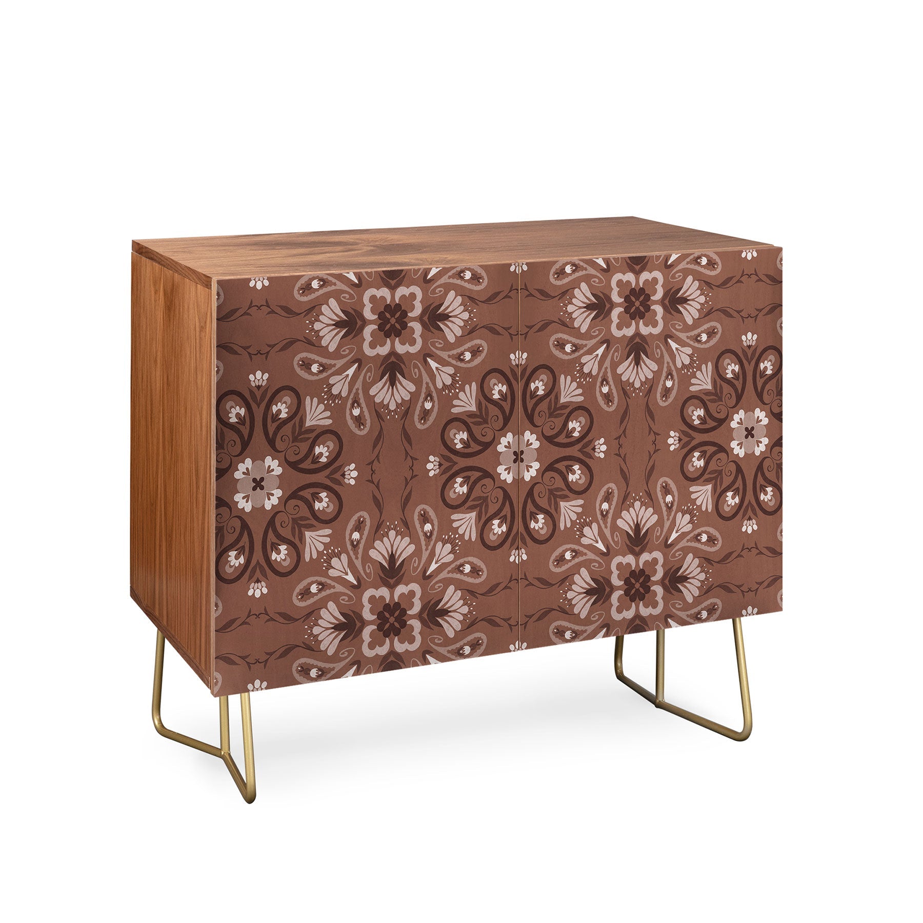 Pimlada Phuapradit Paisley Floral Tiles Brown Credenza