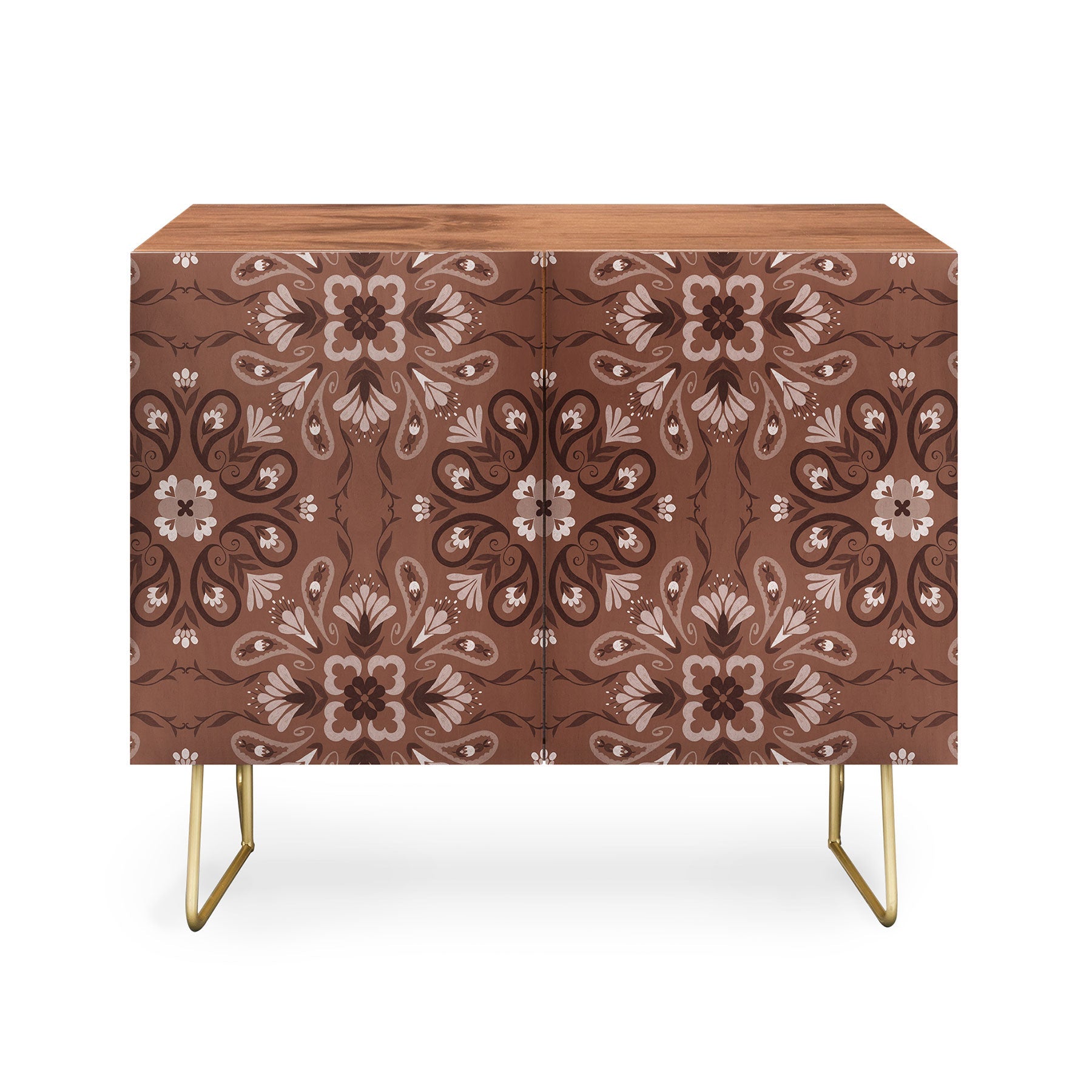Pimlada Phuapradit Paisley Floral Tiles Brown Credenza