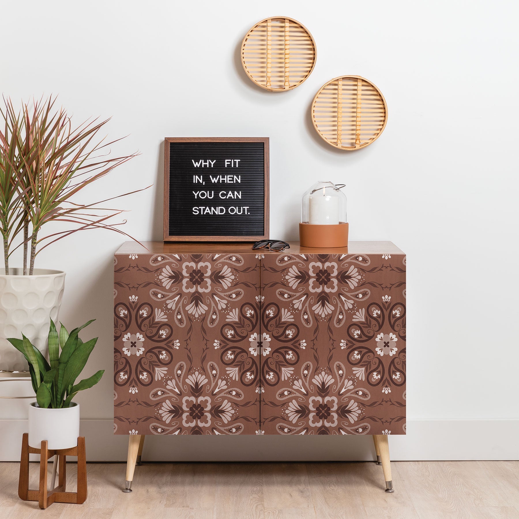 Pimlada Phuapradit Paisley Floral Tiles Brown Credenza