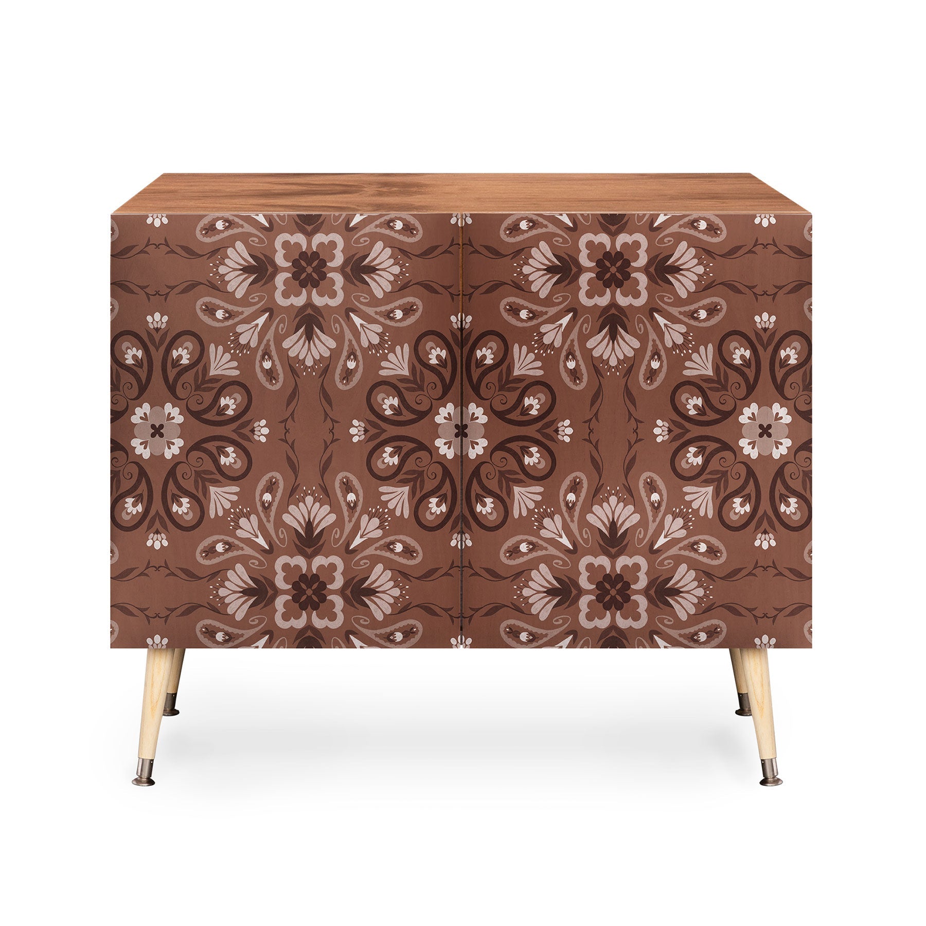 Pimlada Phuapradit Paisley Floral Tiles Brown Credenza