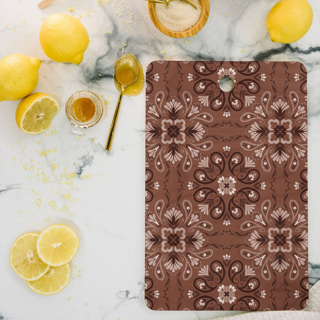 Pimlada Phuapradit Paisley Floral Tiles Brown Cutting Board Rectangle