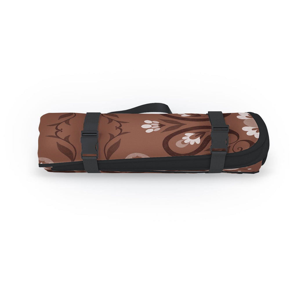 Pimlada Phuapradit Paisley Floral Tiles Brown Picnic Blanket