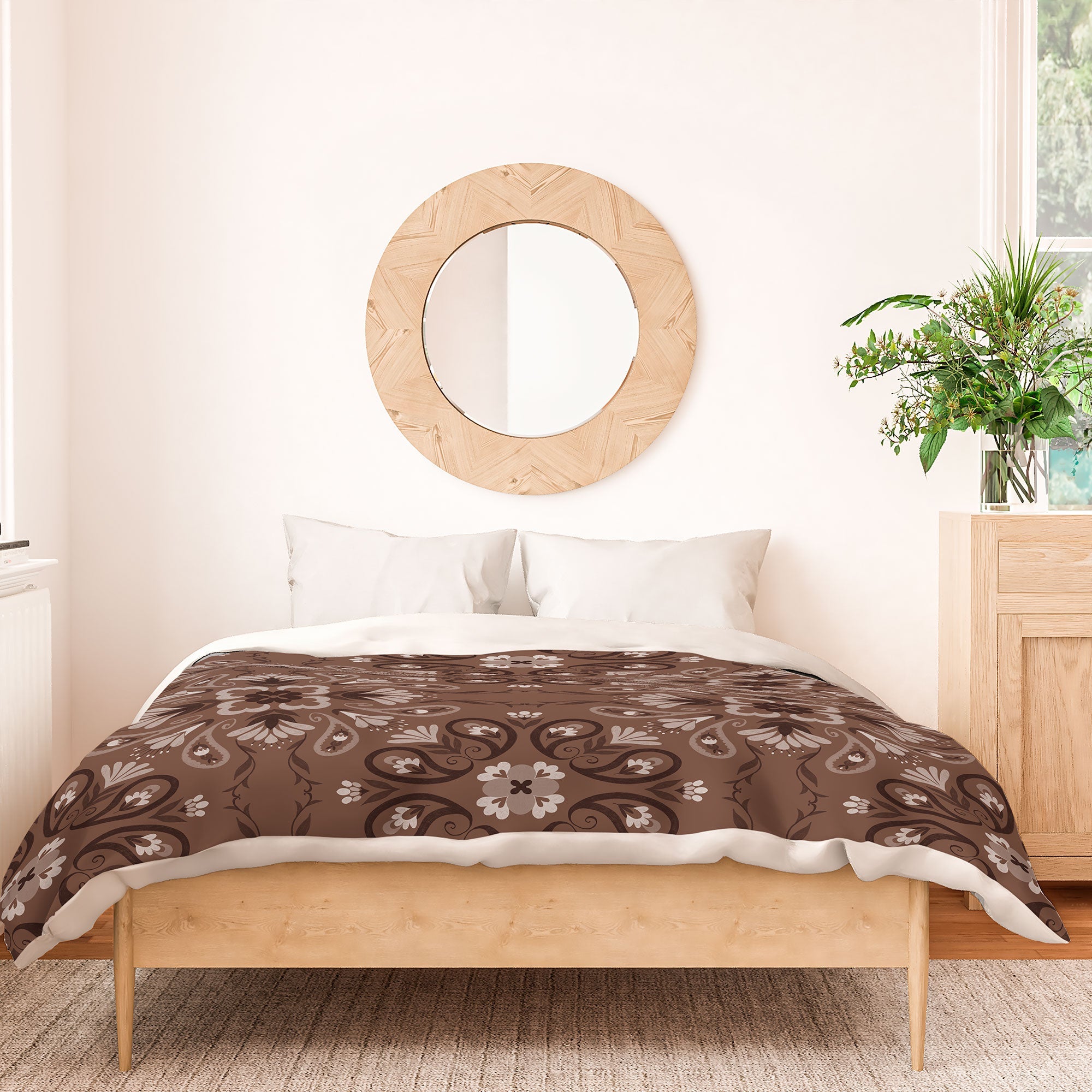Pimlada Phuapradit Paisley Floral Tiles Brown Duvet Cover
