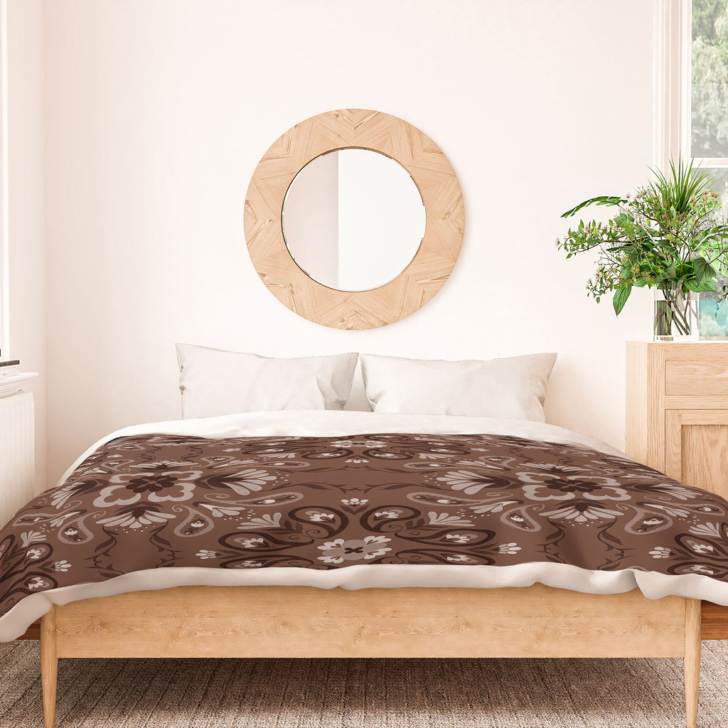 Pimlada Phuapradit Paisley Floral Tiles Brown Duvet Cover