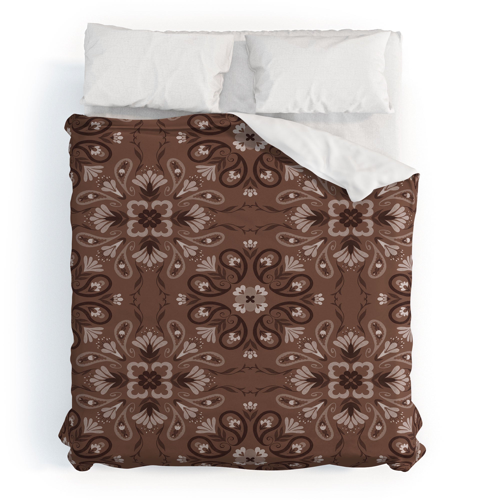 Pimlada Phuapradit Paisley Floral Tiles Brown Duvet Cover