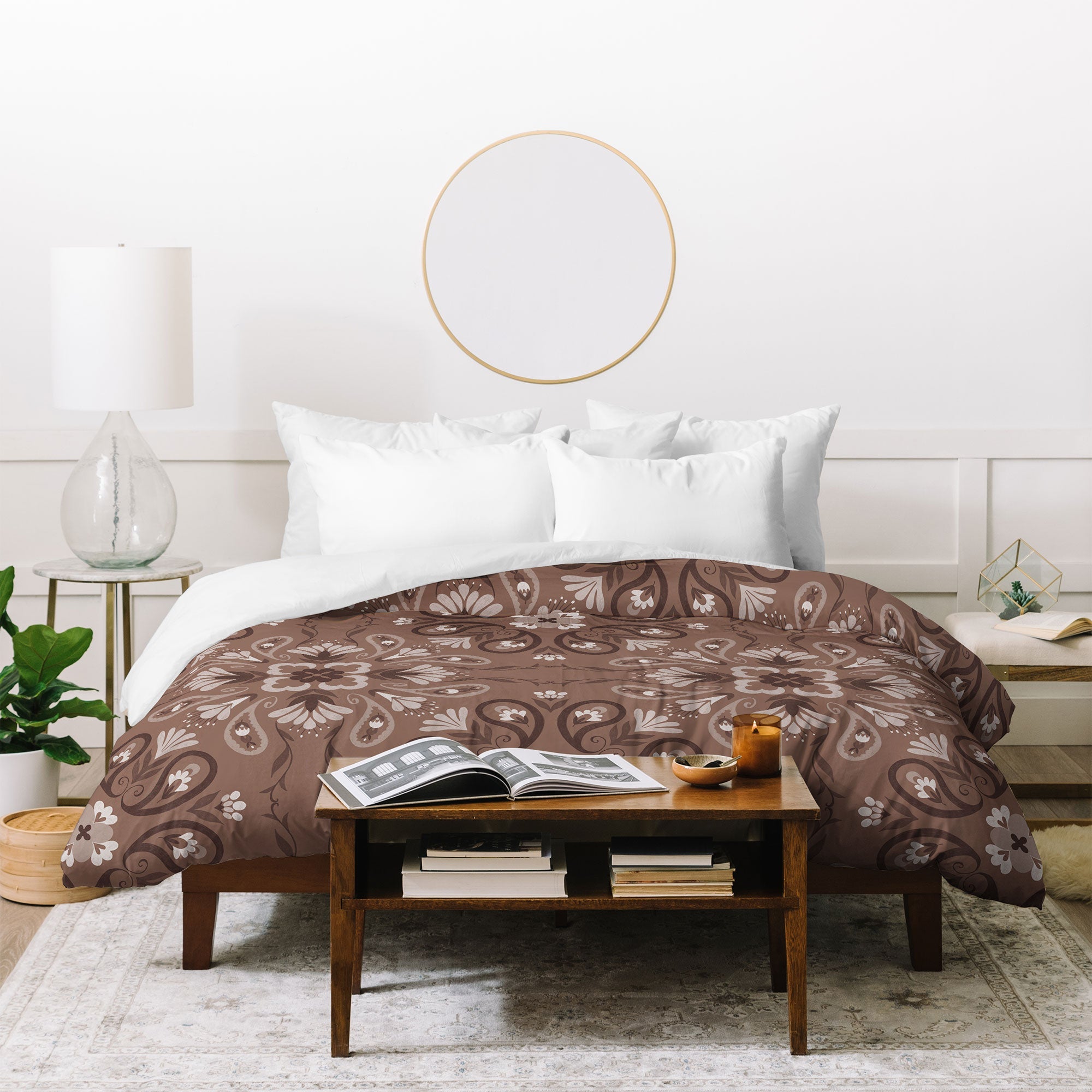 Pimlada Phuapradit Paisley Floral Tiles Brown Duvet Cover