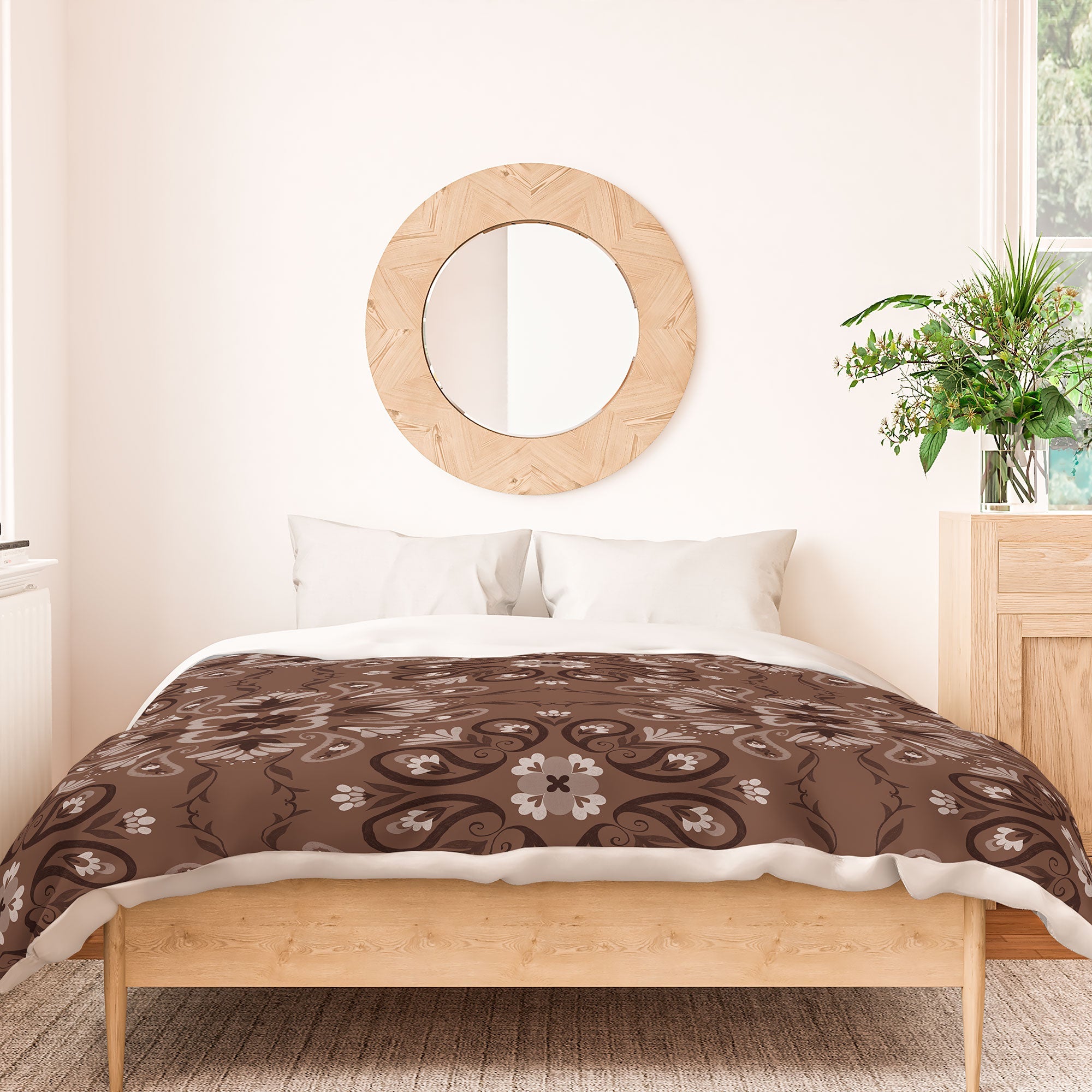Pimlada Phuapradit Paisley Floral Tiles Brown Duvet Cover