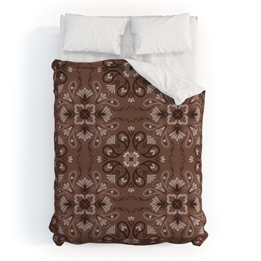 Pimlada Phuapradit Paisley Floral Tiles Brown Duvet Cover