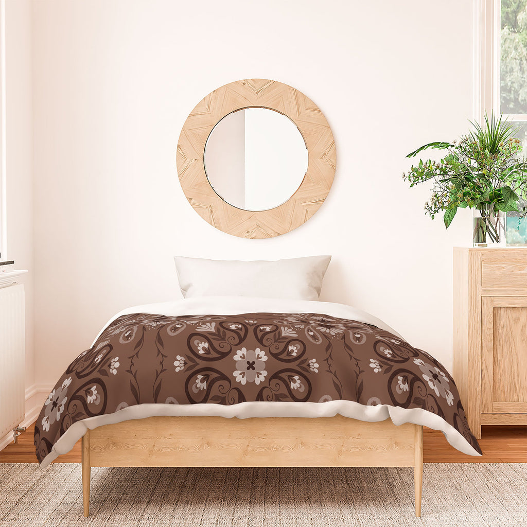 Pimlada Phuapradit Paisley Floral Tiles Brown Duvet Cover