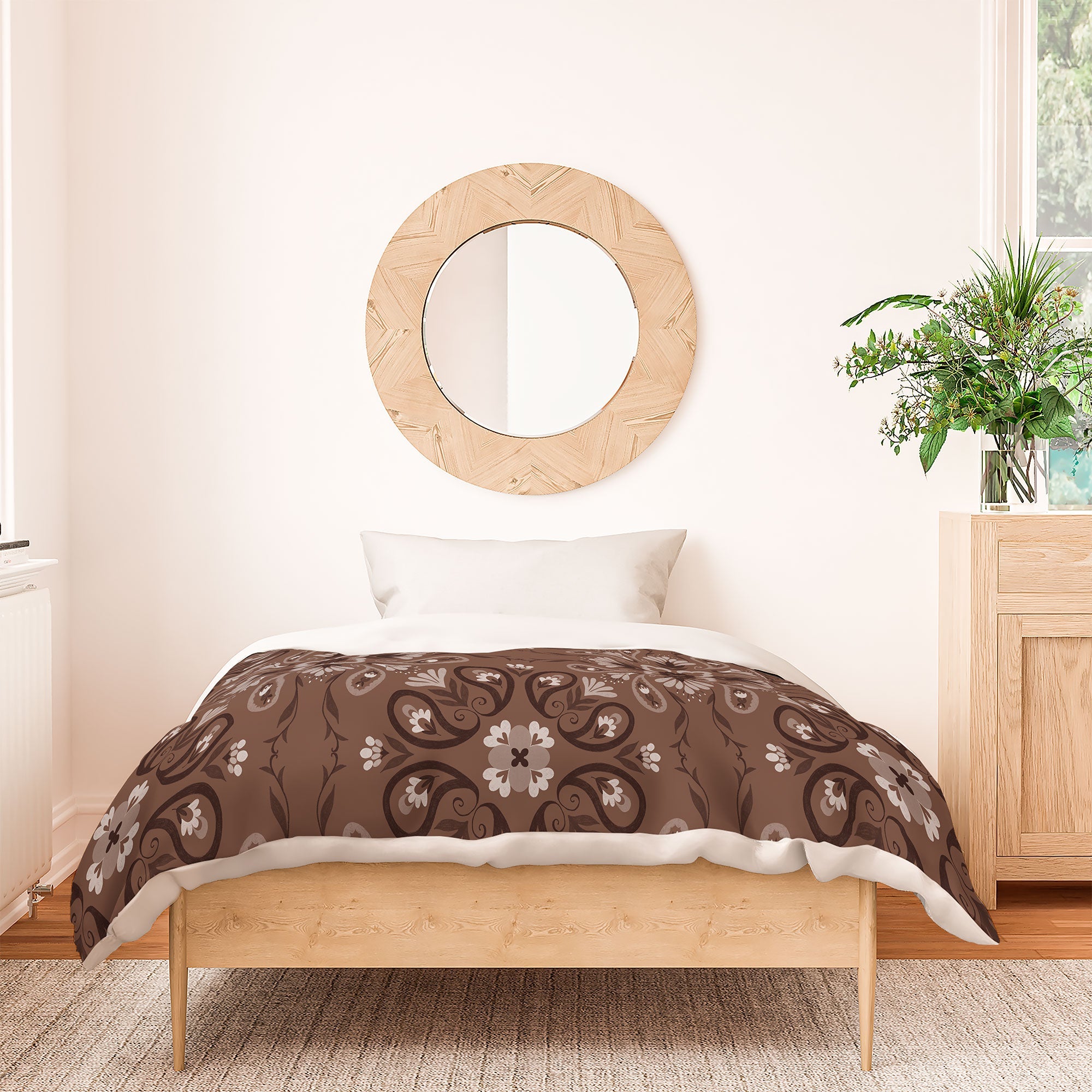 Pimlada Phuapradit Paisley Floral Tiles Brown Duvet Cover
