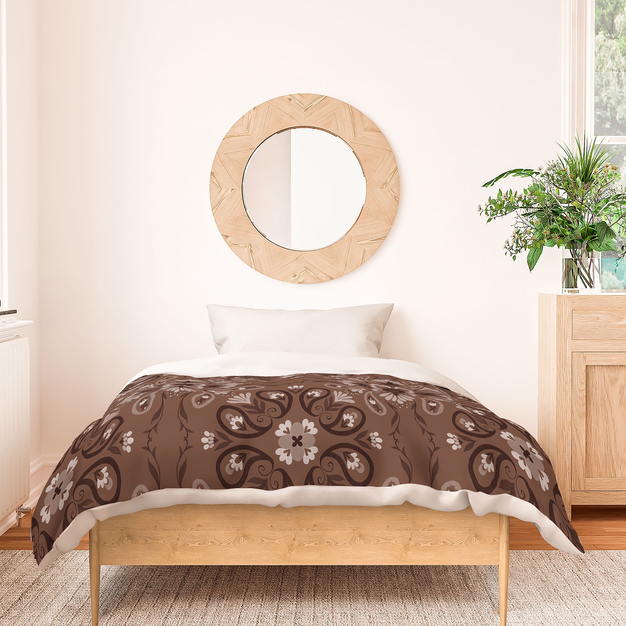 Pimlada Phuapradit Paisley Floral Tiles Brown Duvet Cover
